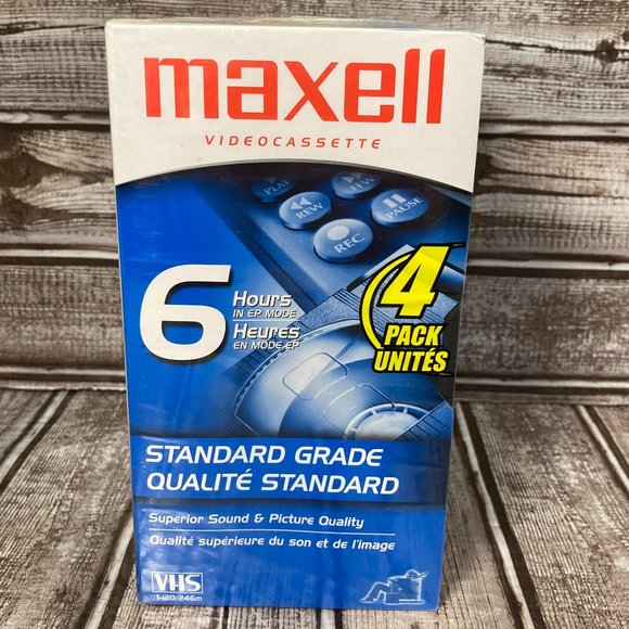 MAXELL 6 Hours T-120 4 Pack Blank Standard Grade VHS Tapes Brand NEW SEALED - Picture 2 of 6